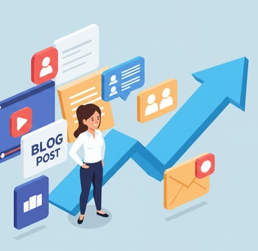 image of a person surrounded by various content formats