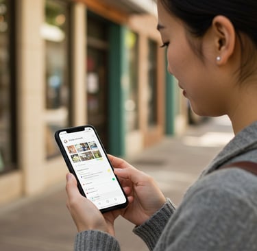 a person searching for a small business on their smartphone