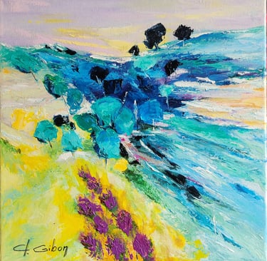 a painting of a painting of a beach scene