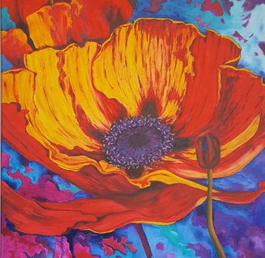 tableau-coquelicot-rouge-sur-fond-bleu