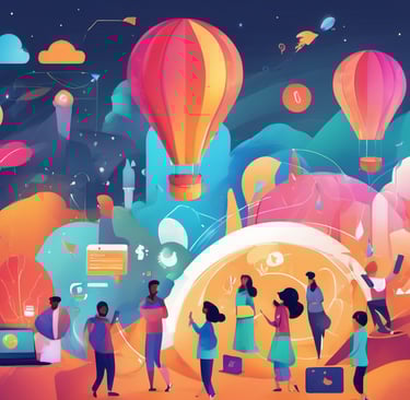 a group of people standing around a giant balloon