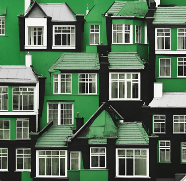 Exeter terraced properties in a green theme