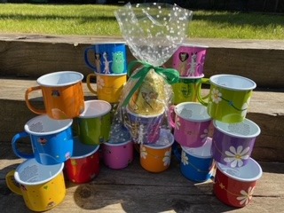 Hand painted enamelware mugs from Lumela Afrika