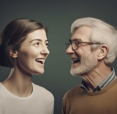 a man and woman smiling at each other