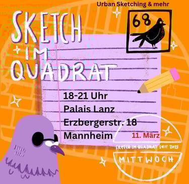 Flyer Urban Sketching Taube mit Sonnebrille