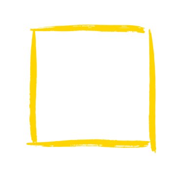 Hand-drawn yellow square frame with a brush stroke texture isolated on a black background.