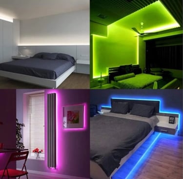 Decoração em quarto com fitas de led