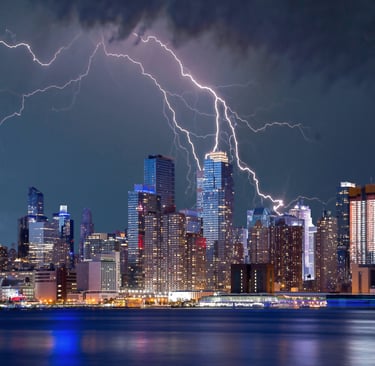 Storm over skyline.