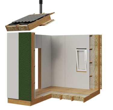 a small house with a roof that has a chimney and a chimney