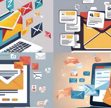 a laptop computer and a laptop with email envelopes