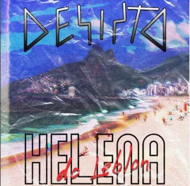 a poster of a beach with a view of a mountain