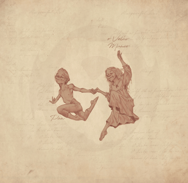 a drawing of a child playing with a toy