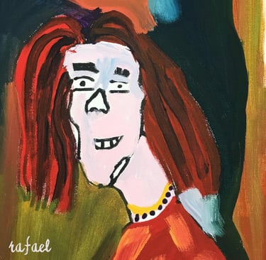a painting of a woman with red hair and a red dress