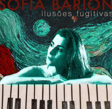 a woman sitting on a piano with a piano