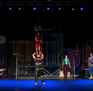 a circus act of acrobatic circus performers performing on stage