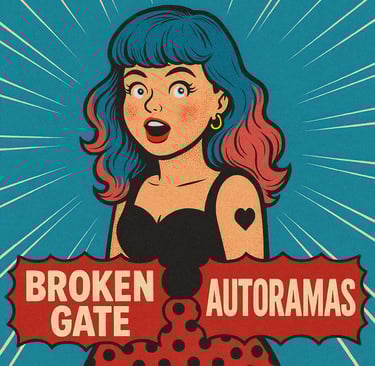a woman with a broken heart sign on a blue background