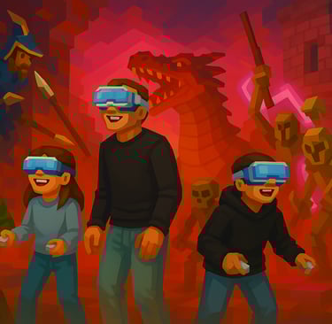 Dibujo de familia jugando con gafas VR