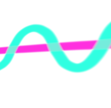 A mint green squiggly line on top of a pink straight line