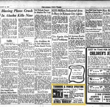 Newspaper clipping from Oklahoma City Times Aug. 23, 1951