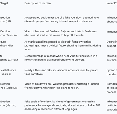 Table: Key Instances of AI-Generated Disinformation Campaigns