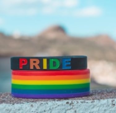 a rainbow - colored bracelet bracelets with the word pride pride on it