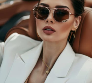 a sugar mommy in a white suit and sunglasses