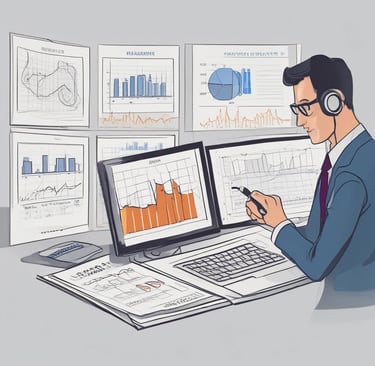 A close-up of hands typing on a laptop with marketing analytics displayed.