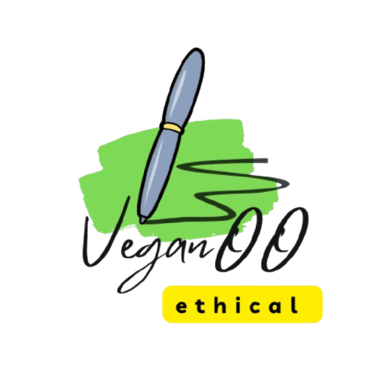 logo di veganoo con una penna che scrive su una tela verde