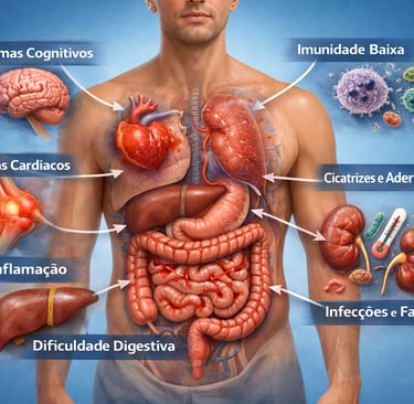 Ilustração mostrando os efeitos das cirurgias abdominais no corpo humano