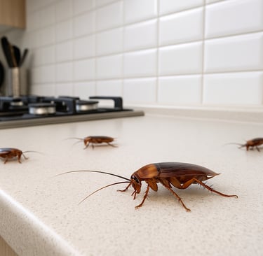 cucarachas recorriendo una cocina