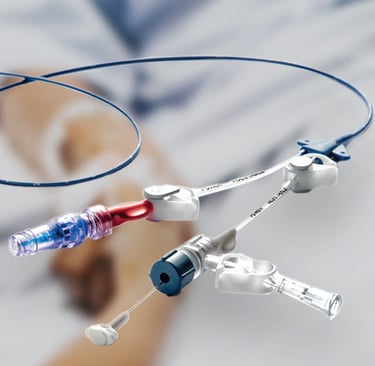 a person laying in bed with a tube attached to a cord