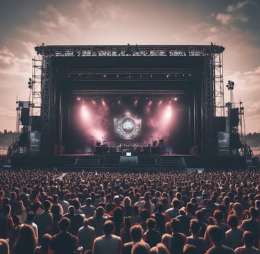 A vibrant live performance scene with an enthusiastic crowd enjoying an EDM show.