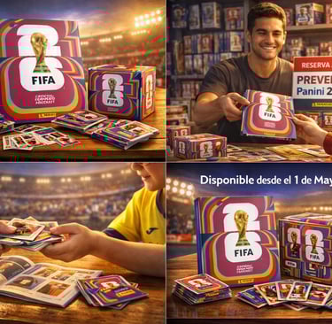 FIFA World Cup 2026 Panini sticker album and booster packs collection on display.