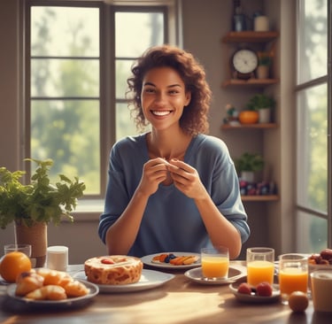 Smiling woman with colorful DNA double helix strands representing genetics and biotechnology.