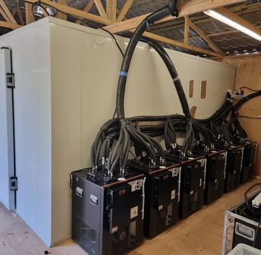 A cold room equipped with brewing equipment