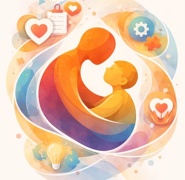Abstract picture of caregiver holding a child.