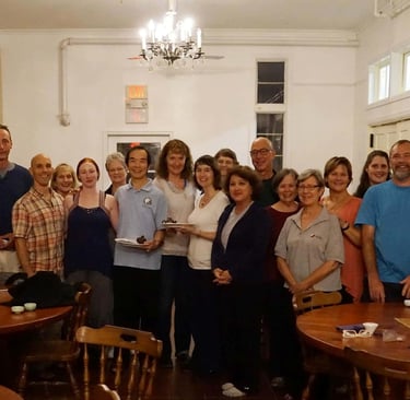 Global Tai Chi friends enjoying tea time with Dr Lam at the Eastover Retreat Center, Lennox MA. 