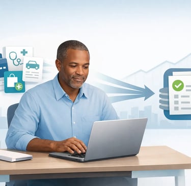 Man using a laptop to manage and consolidate debts.