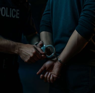 Police officer making an arrest at night on a city street