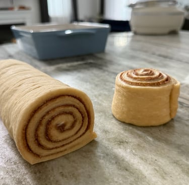 a roll of cinnamon rolls