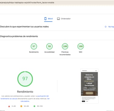 captura de pagespeed ejemplo rendimientos