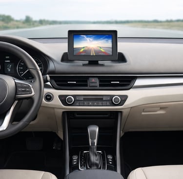 monitor de câmera de ré 4.3 polegadas instalado no painel do carro exibindo imagem traseira