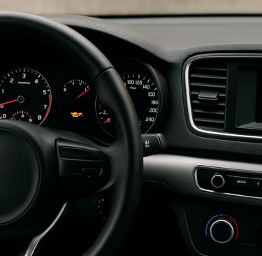 Painel de carro usado com luz de alerta do óleo acesa indicando possível vício oculto