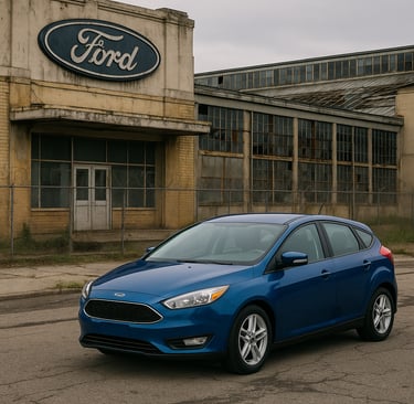 ford focus parado em frente fabrica fechada da ford