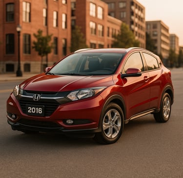 Honda HR-V 2016 vermelho metálico estacionado em rua urbana ao entardecer