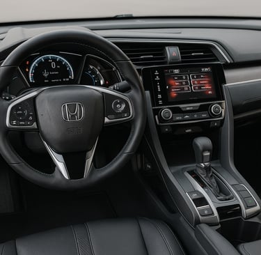 Painel e console central do Honda Civic usado – volante, câmbio automático e multimídia