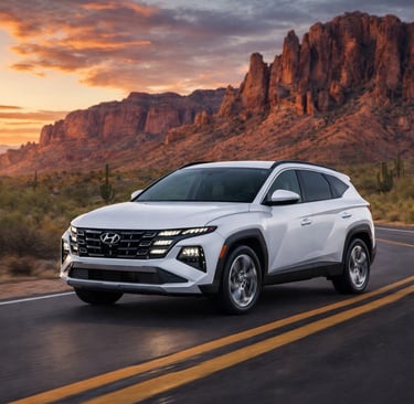 hyundai tucson 2026 branco em estrada com novo design moderno