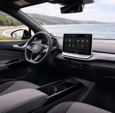 interior Volkswagen ID4 2026 painel multimidia volante e acabamento moderno