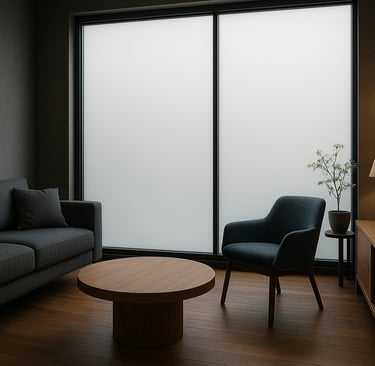 Pellicola LCD per vetri dinamici installata in salotto a Torino – modalità opaco