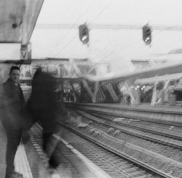 people waiting on christmans train - captured on analog photography